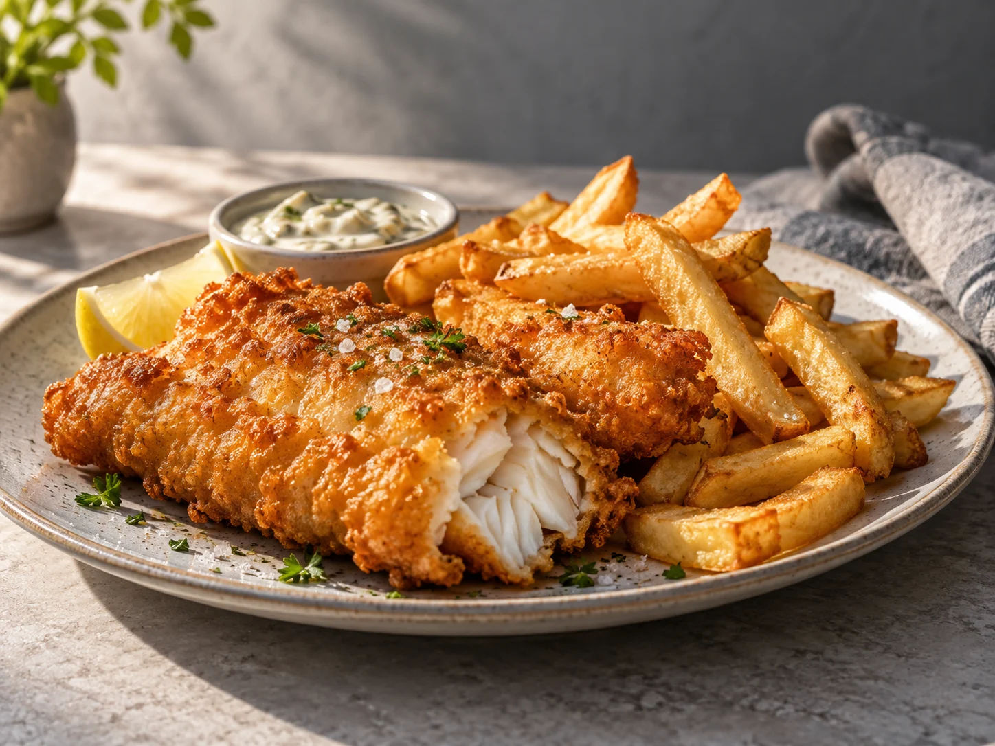 Fried food photographed with raking side light to reveal crisp texture without glare.