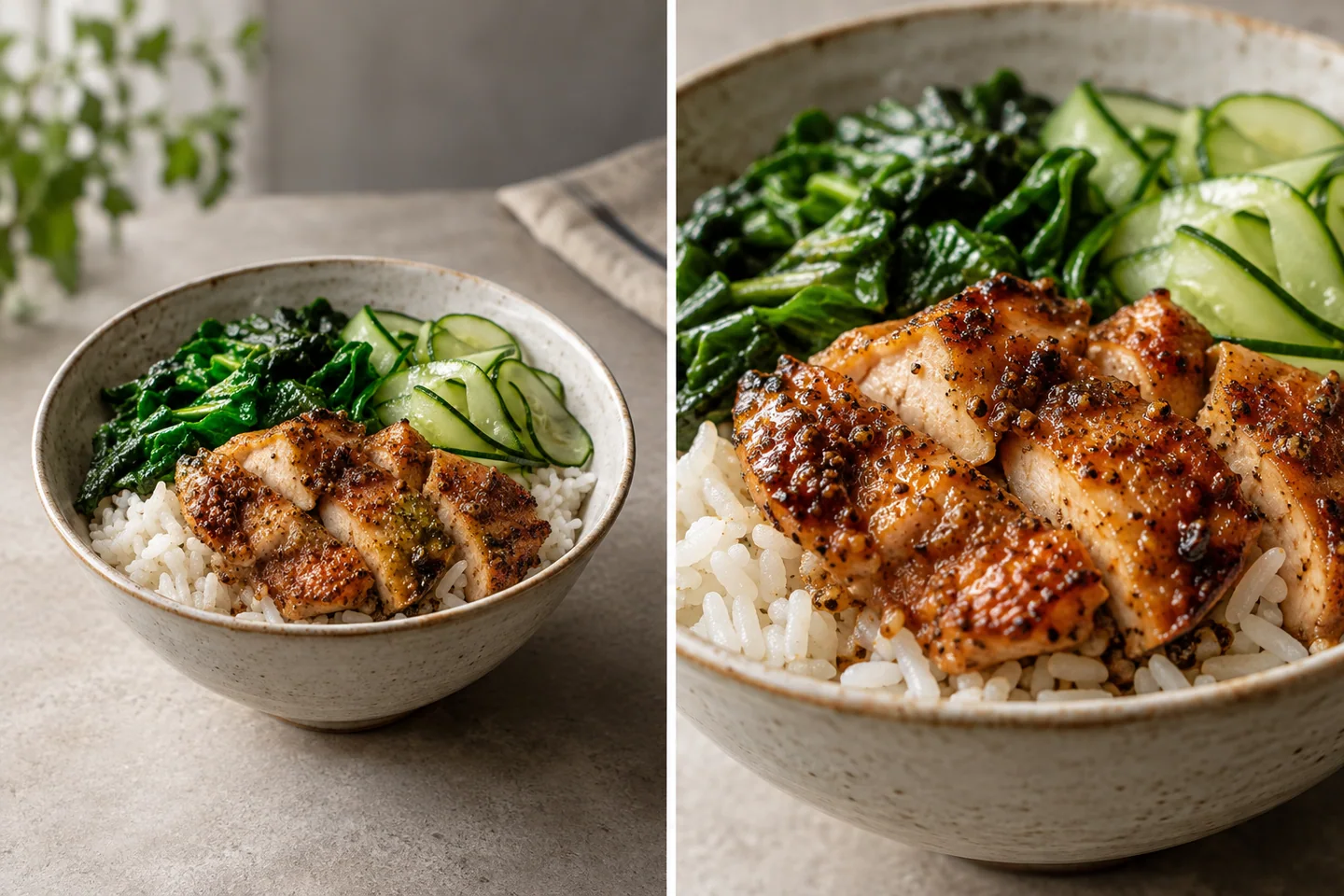 Illustrative comparison of a clear dish photo and its square phone-size preview.