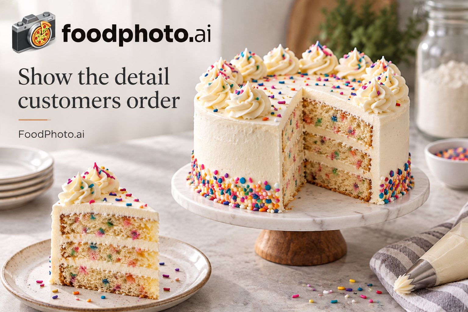 Editorial illustration of bakery cakes prepared for menu photography