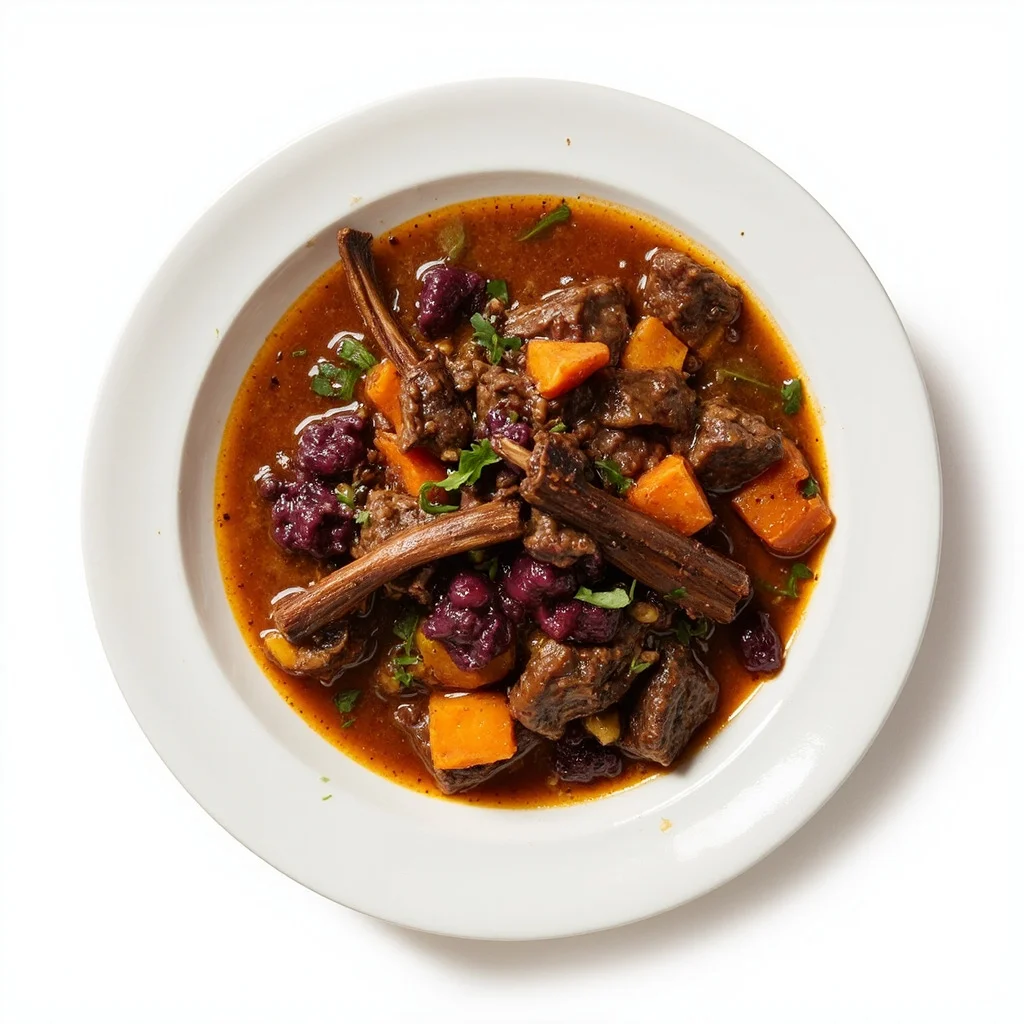 Andean lamb stew with purple corn reduction mo6q84jj