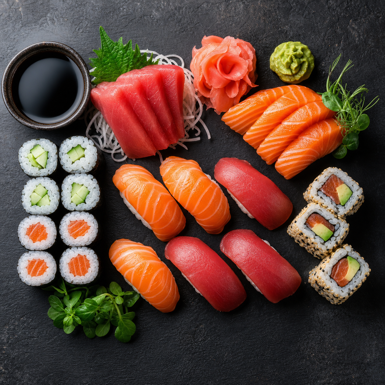 Sushi Flatlay — AI food photography pack