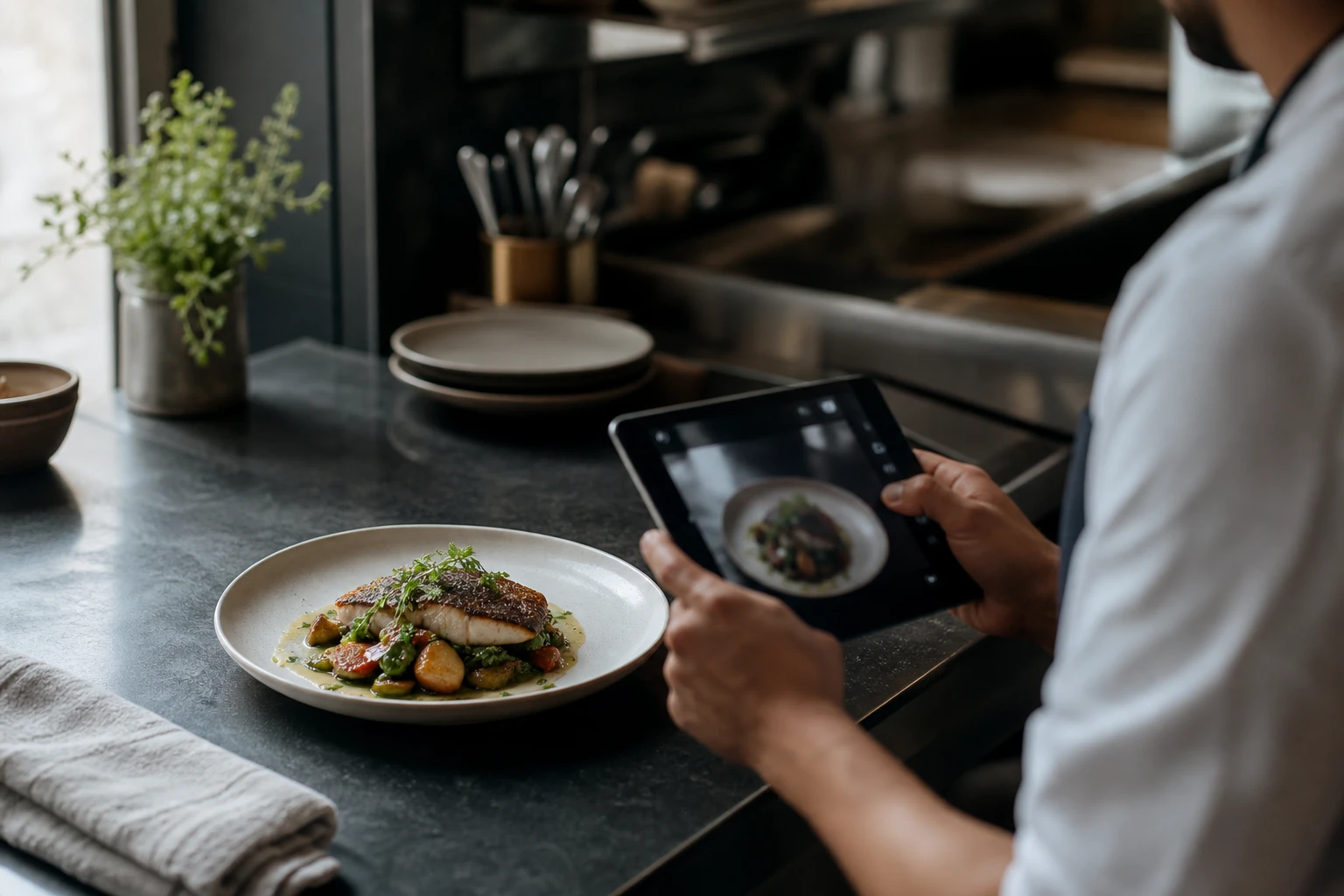 Restaurant operator prepares a truthful menu photo workflow for traditional vs ai food photography.