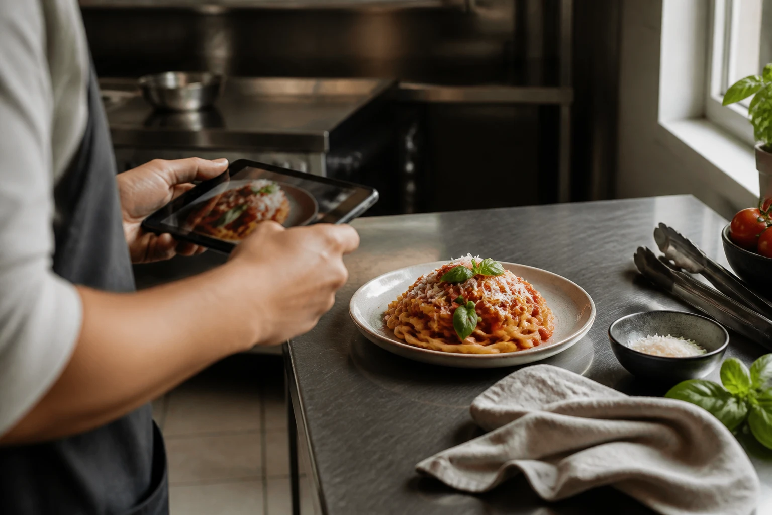 Restaurant operator prepares a truthful menu photo workflow for ai pasta food photo generator guide.