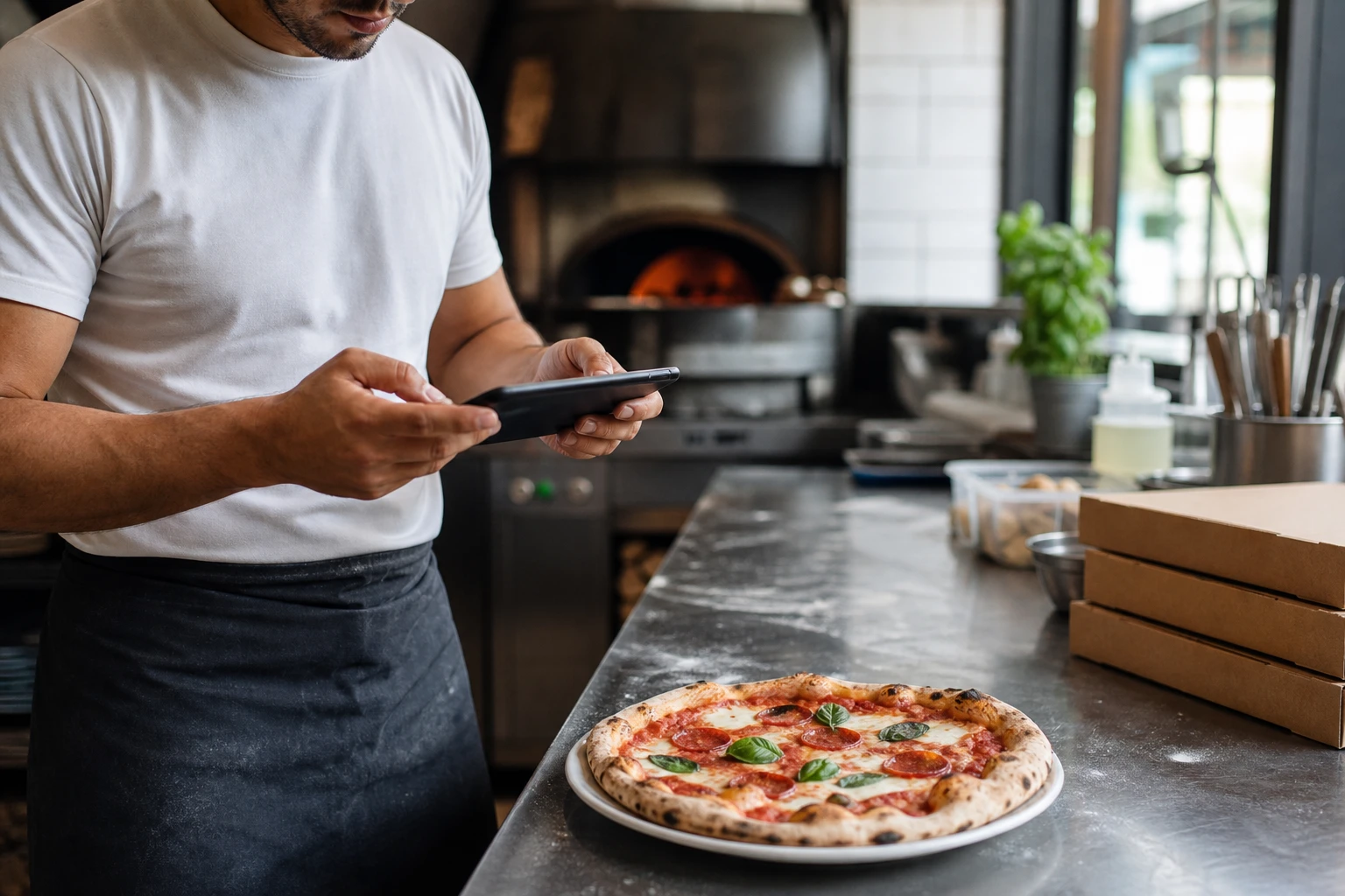 Restaurant operator prepares a truthful menu photo workflow for pizza delivery photo that converts.