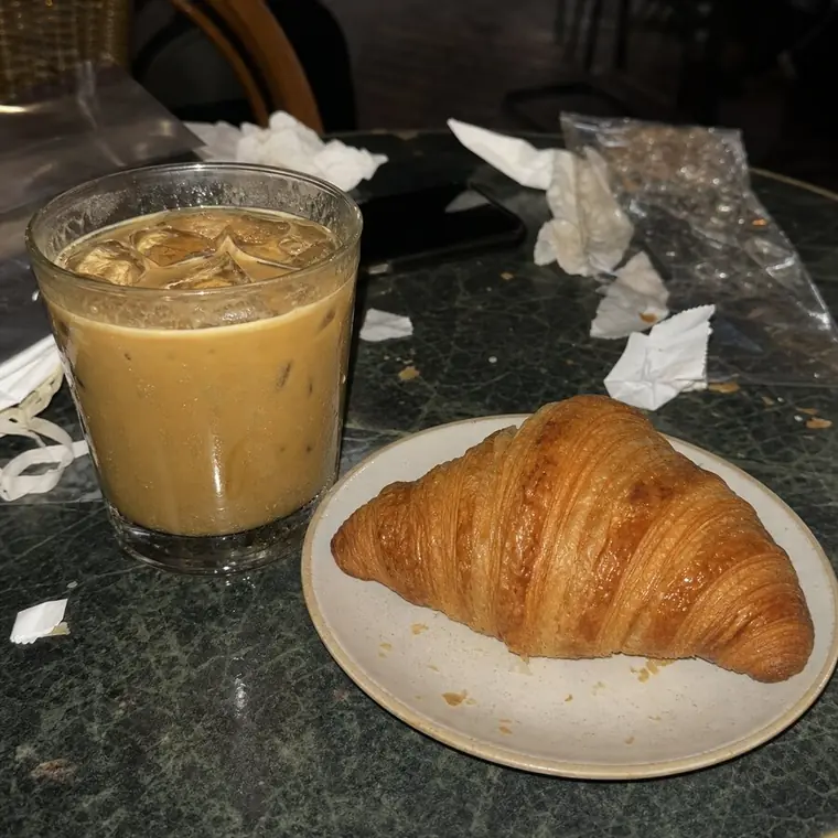 Coffee and croissant: original phone photo