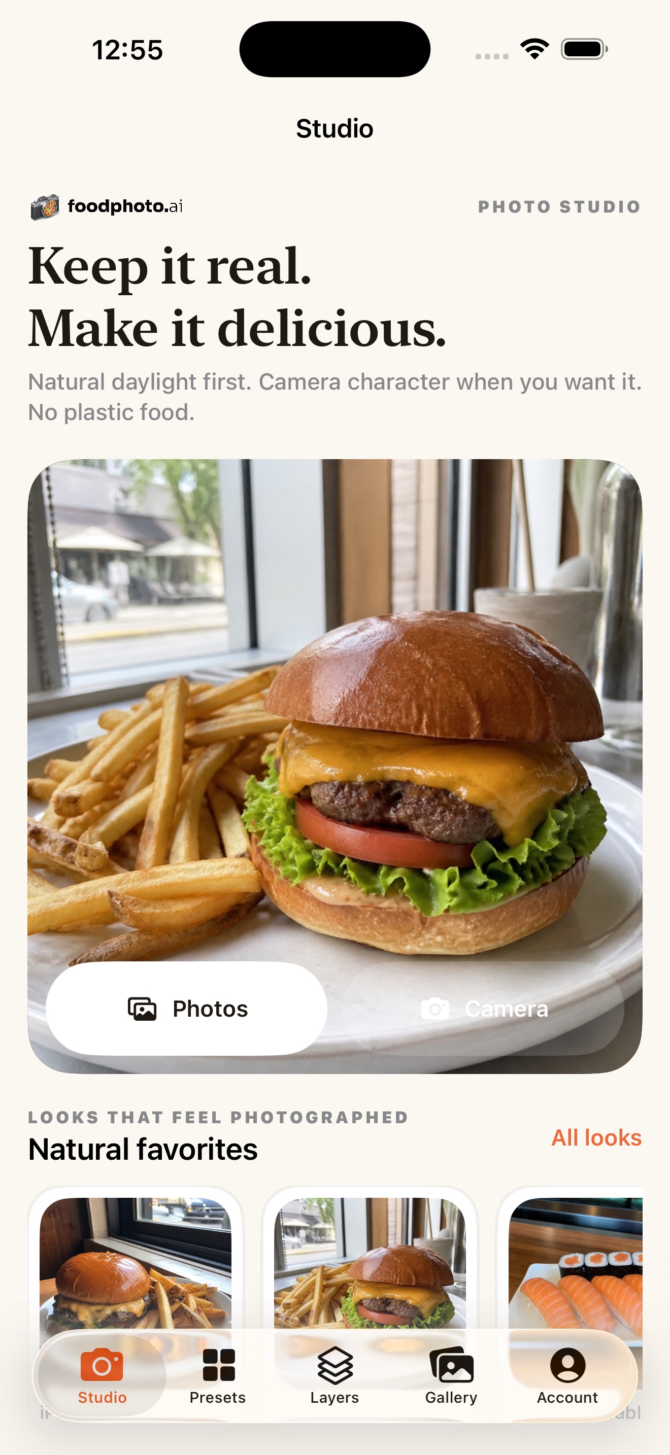 Native Studio screen in the FoodPhoto AI web and mobile app workflow