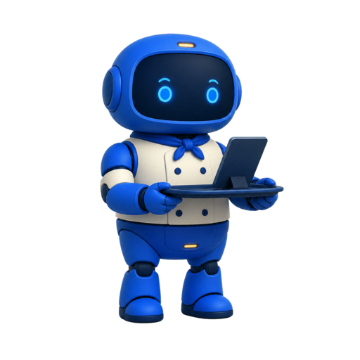 Wobi, the blue Wobistro restaurant assistant